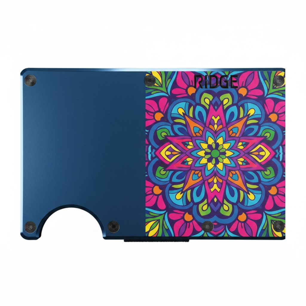 Navy wallet with UV printed mandala design